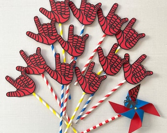 Red and blue spiderweb gloves cupcake toppers | Set of 12