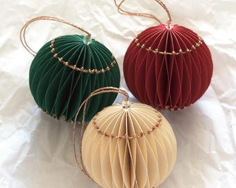 Lot de 3 boules de Noël en papier nid d'abeille