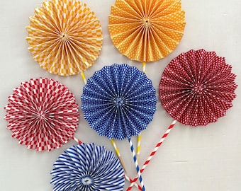 Set of 3 fan pinwheels | Pinwheel rosettes | Carnival pinwheels | Pleated fans | Handmade pinwheels