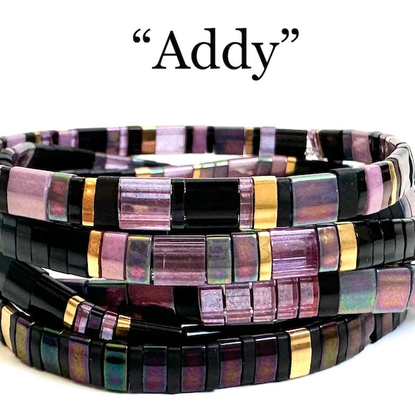 Addy | Tila Stack bracelets | BOHO glass tile stretchy bracelet | trendy beaded bracelets for women and teens | Wrist Candy By Megan