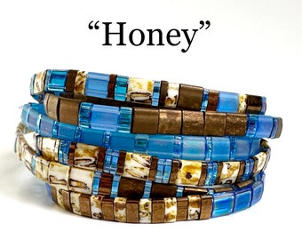 Honey | Tila Stack bracelets | BOHO glass tile stretchy bracelet | trendy beaded bracelets for women and teens | Wrist Candy By Megan