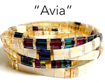 Avia | Tila Stack bracelets | BOHO glass tile stretchy bracelet | trendy beaded bracelets for women and teens | Wrist Candy By Megan