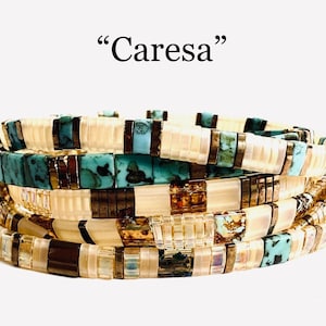 Caresa | Tila Stack bracelets | BOHO glass tile stretchy bracelet | trendy beaded bracelets for women and teens | Wrist Candy By Megan
