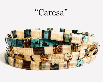 Caresa | Tila Stack bracelets | BOHO glass tile stretchy bracelet | trendy beaded bracelets for women and teens | Wrist Candy By Megan