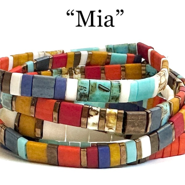 Mia | Tila Stack bracelets | BOHO glass tile stretchy bracelet | trendy beaded bracelets for women and teens | Wrist Candy By Megan