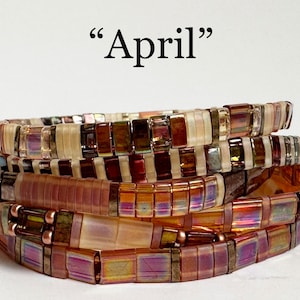 April | Tila Stack bracelets | BOHO glass tile stretchy bracelet | trendy beaded bracelets for women and teens | Wrist Candy By Megan