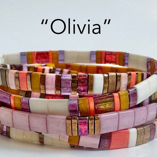 Olivia | Tila Stack bracelets | BOHO glass tile stretchy bracelet | trendy beaded bracelets for women and teens | Wrist Candy By Megan