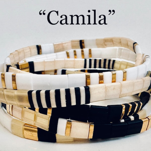 Camilla | Tila Stack bracelets | BOHO glass tile stretchy bracelet | trendy beaded bracelets for women and teens | Wrist Candy By Megan