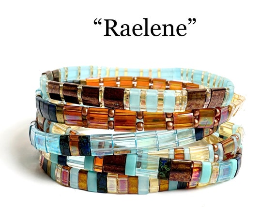 Raelene Tila Stack Bracelets BOHO Glass Tile Stretchy Bracelet