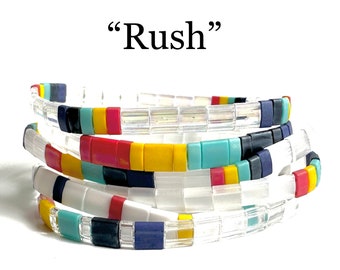 Rush | Tila Stack bracelets | BOHO glass tile stretchy bracelet | trendy beaded bracelets for women and teens | Wrist Candy By Megan