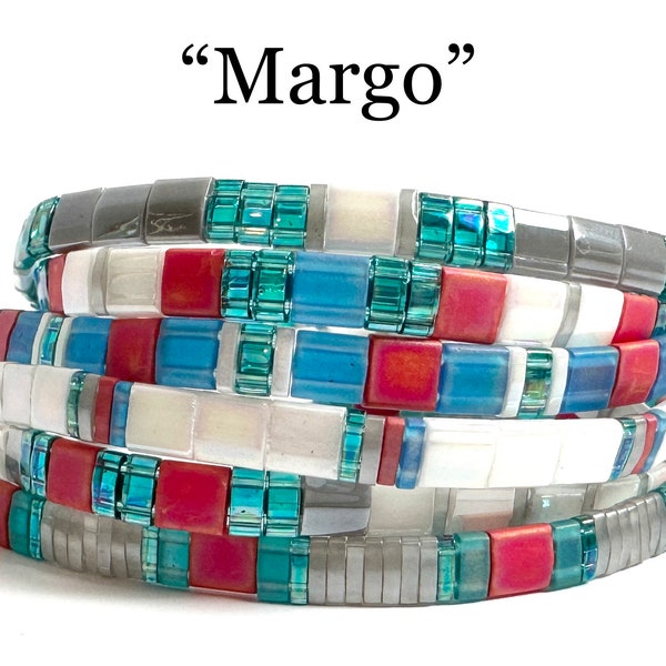 Margo | Tila Stack bracelets | BOHO glass tile stretchy bracelet | trendy beaded bracelets for women and teens | Wrist Candy By Megan