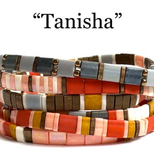 Tanisha | Tila Stack bracelets | BOHO glass tile stretchy bracelet | trendy beaded bracelets for women and teens | Wrist Candy By Megan