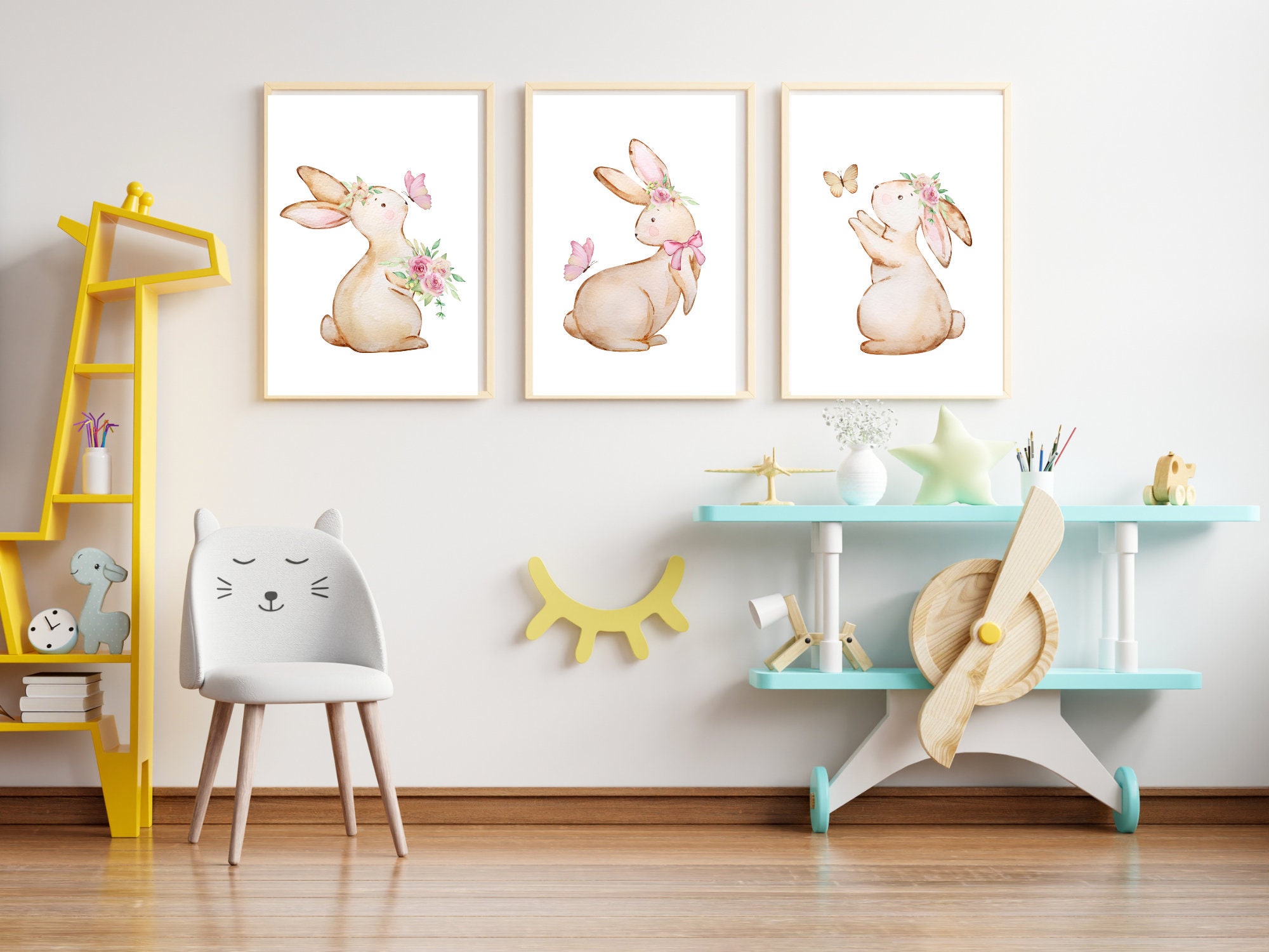 Watercolor Bunny Nursery Print, Kid's Room Wall Art (digital Download ...