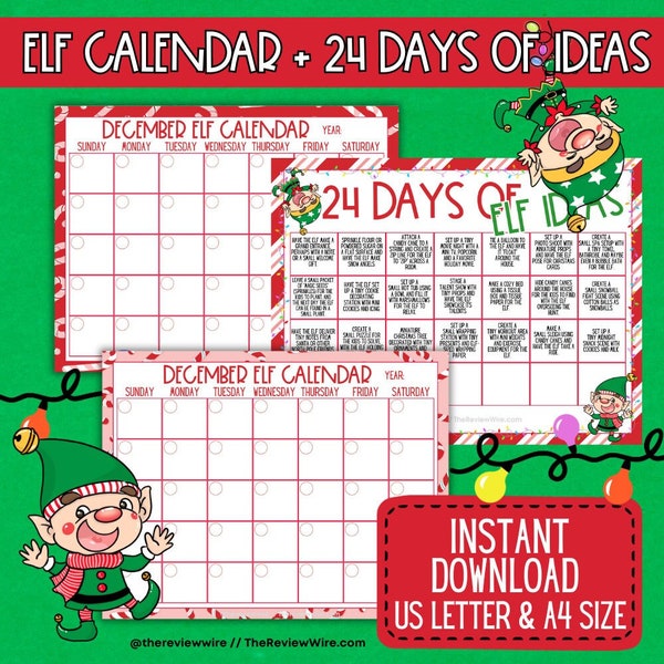 Elf Planning Calendar, Printable Elf Calendar, Elf Ideas, Elf Printables, Instant Download, December Calendar Planning, Elf Planning