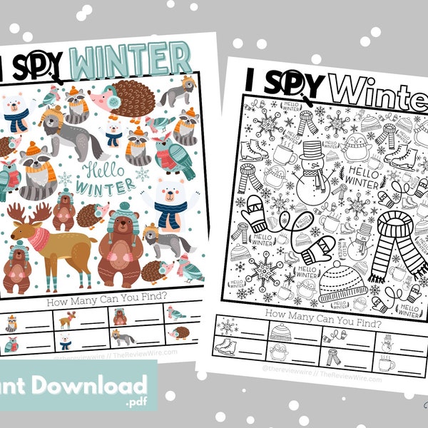 I Spy Winter Printable Bundle Coloring Page - Seek and Find  - Count and Color