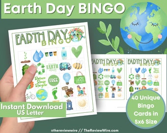 Earth Day Bingo, 40 Unique Instant Download Bingo Cards, Watercolor Bingo Cards, Classroom Bingo, Game Night Bingo, Earth Day Printable