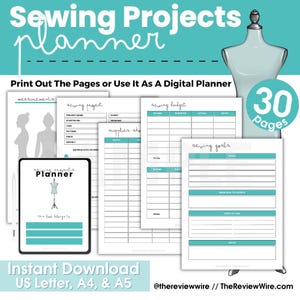 30 Page Sewing Projects Planner, Printable Sewing Planner, Digital Sewing Planner, Sewing Project Planner, Sewing Journal US Letter, A4 & A5