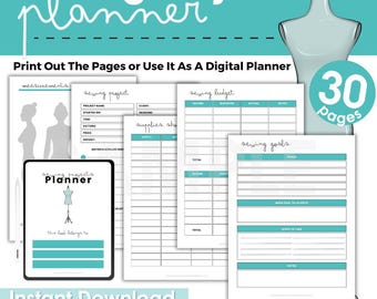 30 Page Sewing Projects Planner, Printable Sewing Planner, Digital Sewing Planner, Sewing Project Planner, Sewing Journal US Letter, A4 & A5