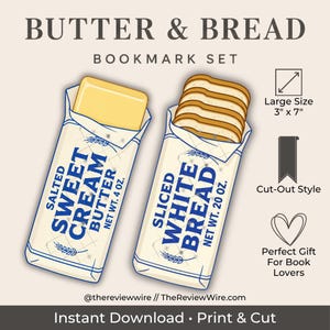 Printable Bread & Butter Bookmark Set, Cute Food Bookmarks, Book Lover Gift