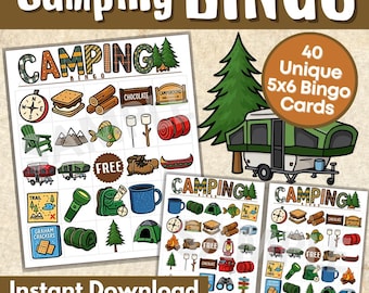40 Printable Camping Bingo Cards, Instant Download Bingo Card Family Game Night, Campground Party Game, Camping Road Trip, Summer Camp Bingo