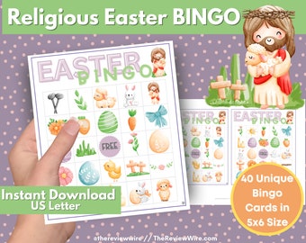 Religious Easter Bingo Game, Easter Printable Game, Party Game, Instant Download Easter Bingo Cards Printable, Bingo Set 40 Cards