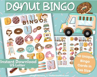Donut Bingo Game Printable - Instant Download - Printable Game - Donut Birthday Party - Kids School Class Activity Party Game