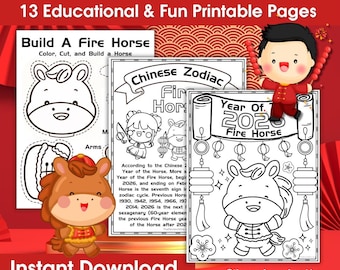Year of the Fire Horse 2026 Printable Activities | Chinese New Year Crafts & Games for Kids