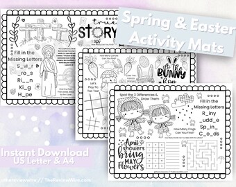 Printable Activity Mat Set: Set of 6, Easter Activity Mat, Religious Easter Play Mat, Spring Activity Mat, Activity Placemat, Easter games