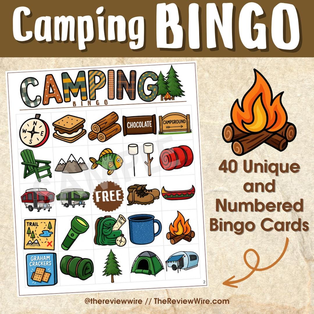 40 Printable Camping Bingo Cards, Instant Download Bingo Card Family ...