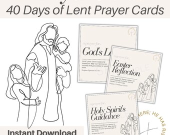 40 Days of Lent Prayer Cards, Printable Lenten Devotion Set, Daily Scripture & Reflection Cards, Easter Faith Gift