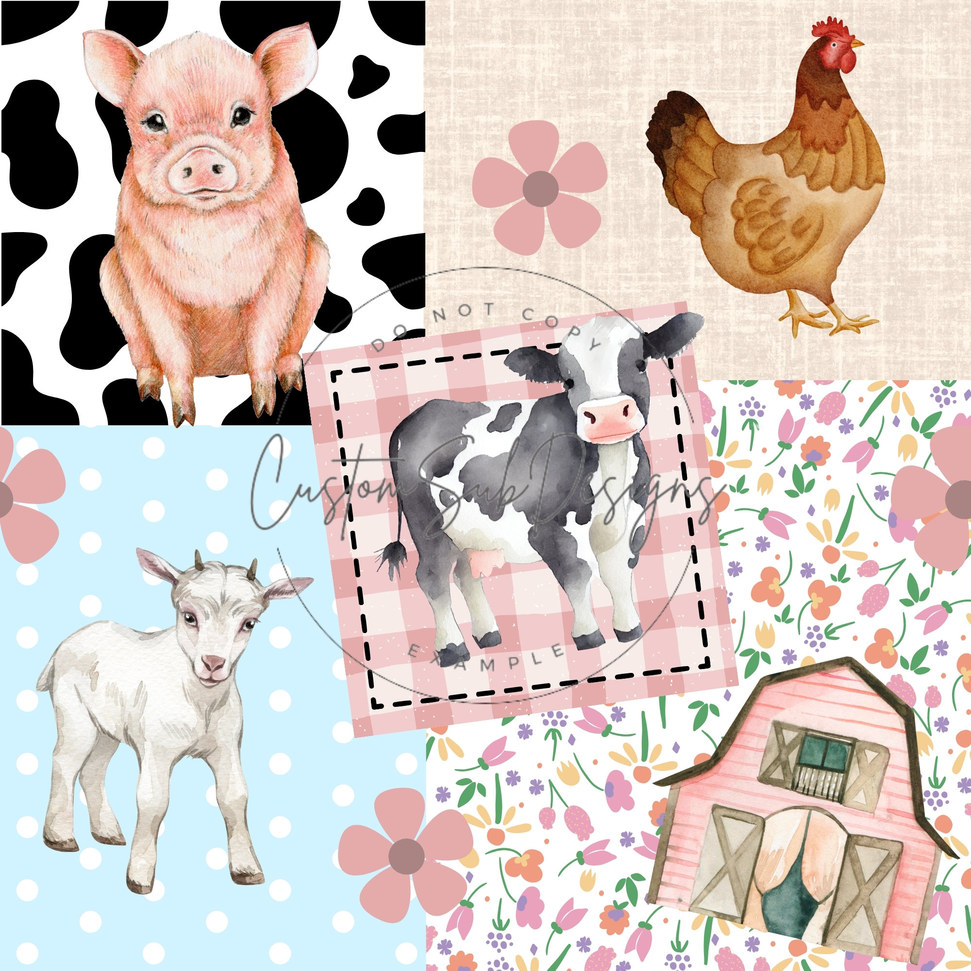 Pink Farm Pattern Patchwork - Girl Pink Farm Spring Summer - Barn Animals - Seamless File ...