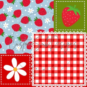 Patch work -  fruit - strawberry blossom - seamless file - gingham