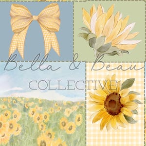 Sunflower patchwork yellow & blue summer  bow   – (JPG)