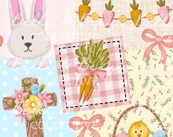 Patchwork - Cruz de Pascua Conejito floral primavera - flores silvestres - animales - archivo sin costuras