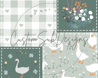 Archivo de patchwork floral de ganso sin costuras – Diseño primaveral verde salvia (JPG)