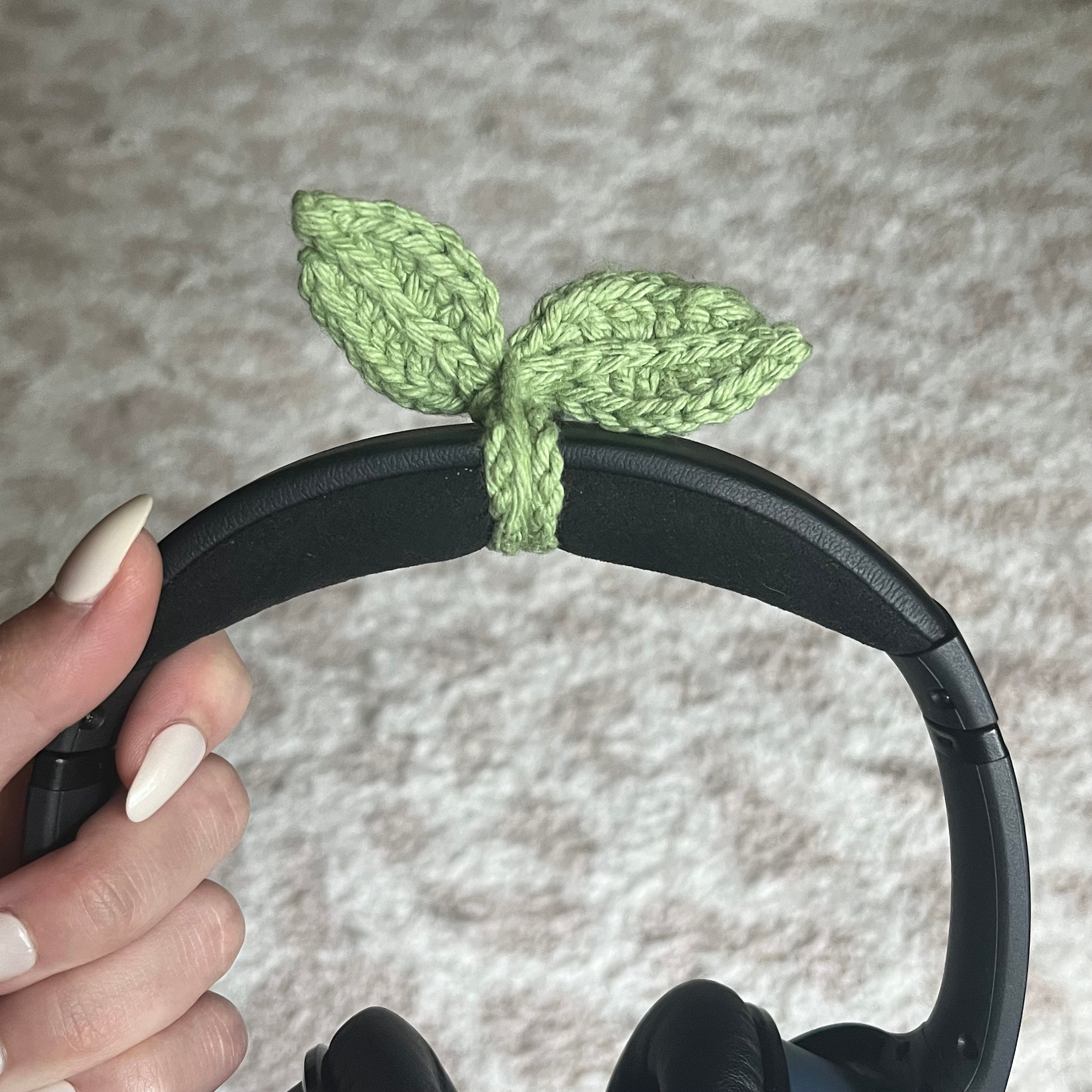 Crochet Sprout Leaf Headphones Accessory / Bookmark Plant 