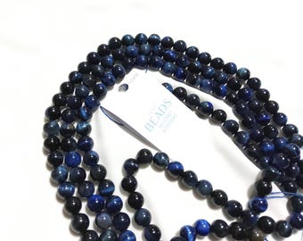Natural Blue Tiger Eye Beads – 10mm Round Gemstone Beads for Jewelry Making, Hawk’s Eye, Deep Blue Chatoyant Stones