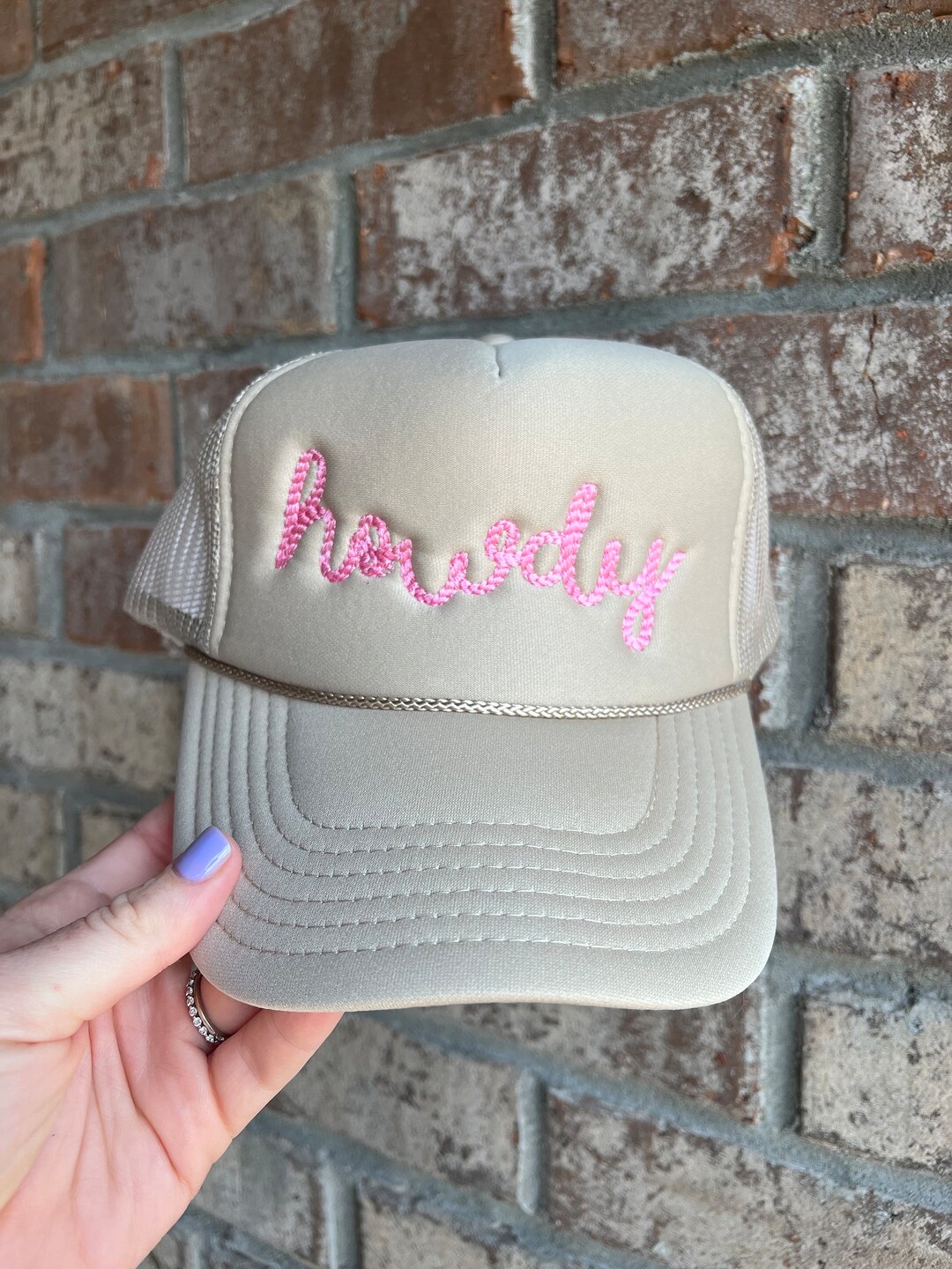 Howdy Rope Font Embroidered Khaki Trucker Hat Etsy