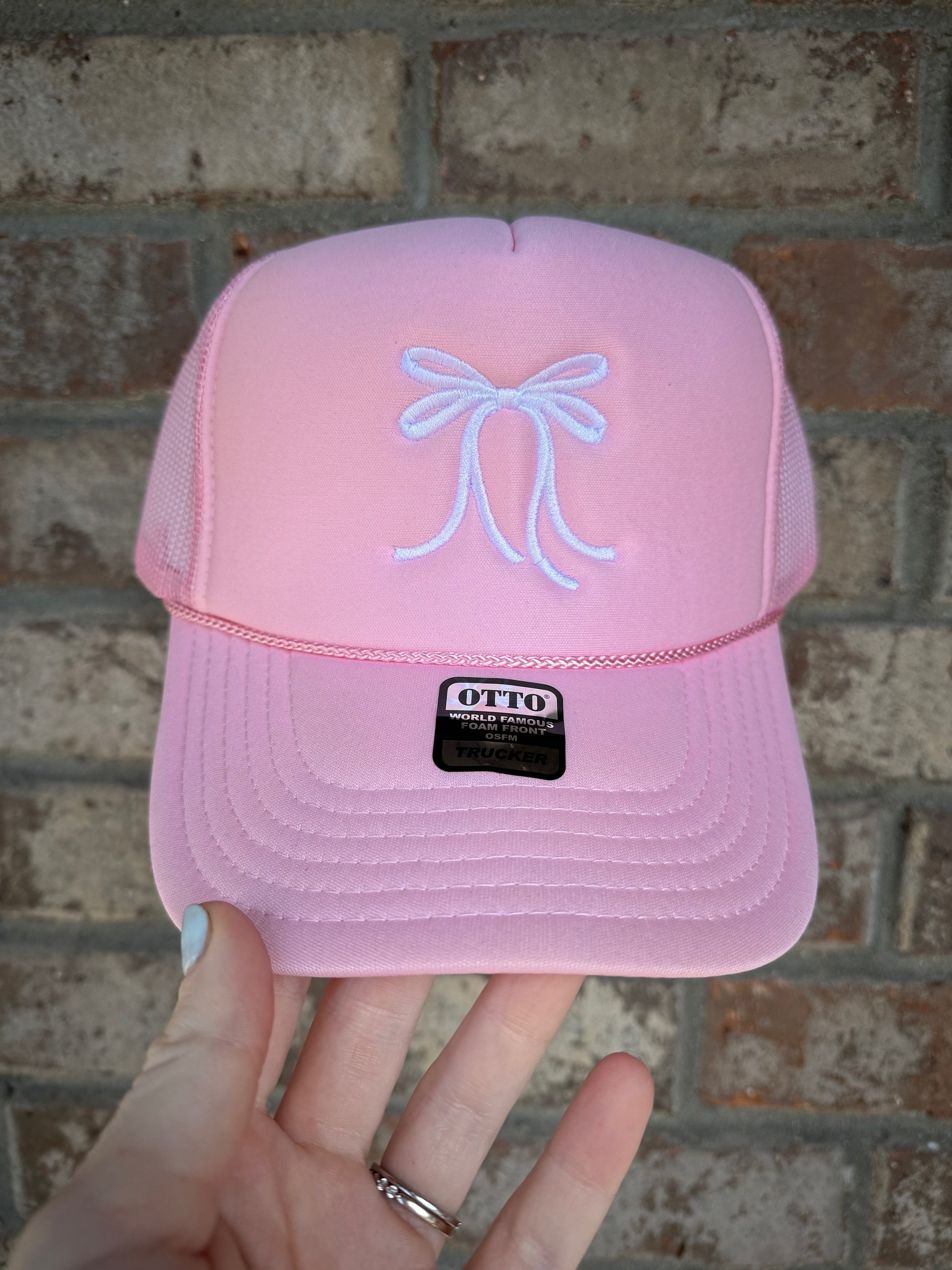 Bow Trucker Hat Girly Mesh Hat Bachelorette Pink White Girlie Beach