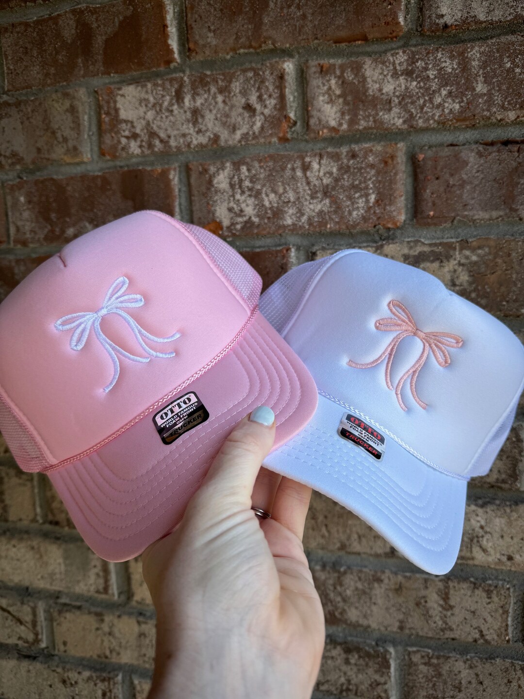 Bow Trucker Hat Girly Mesh Hat Bachelorette Pink White Girlie Beach