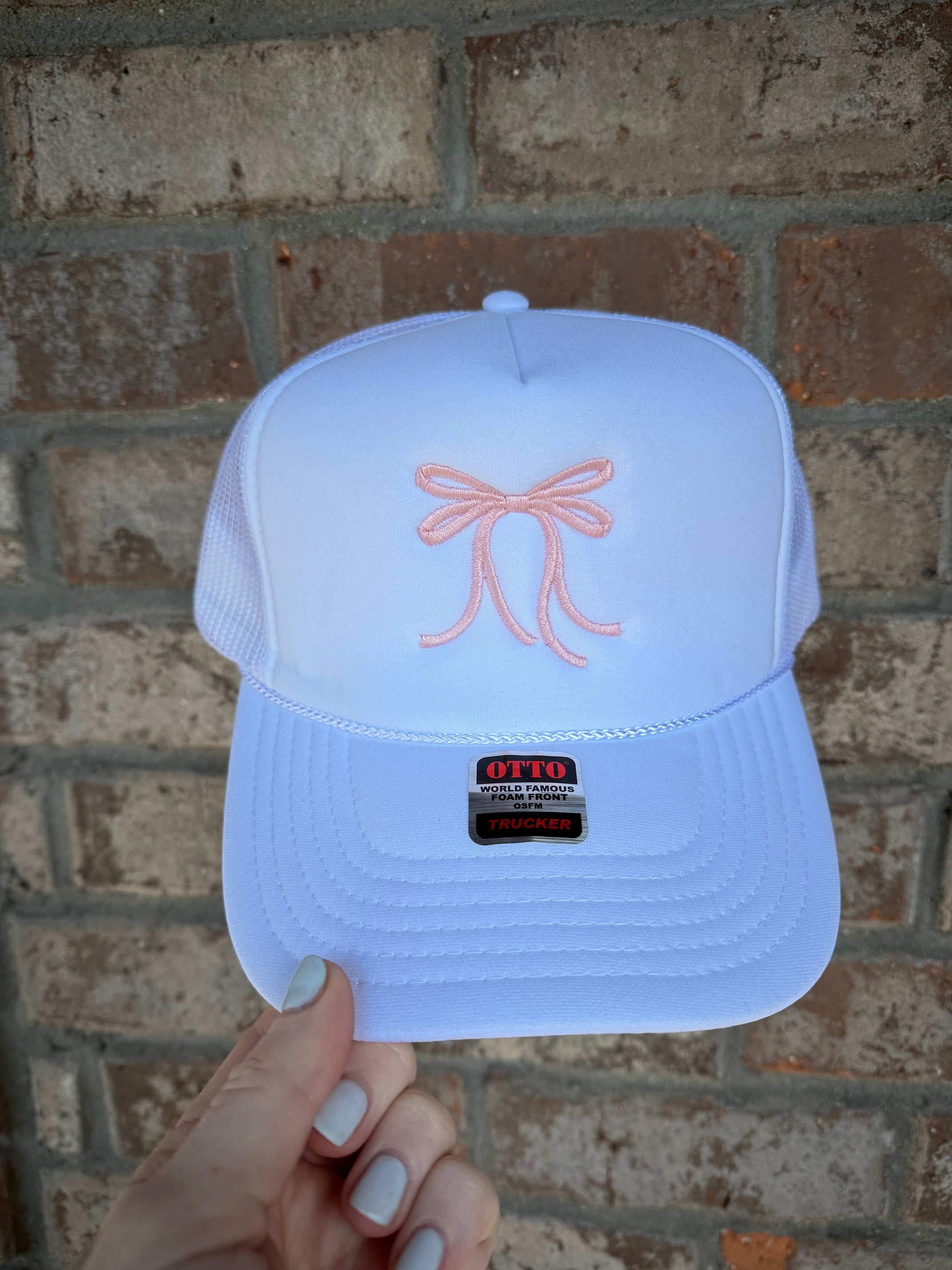 Bow Trucker Hat Girly Mesh Hat Bachelorette Pink White Girlie Beach