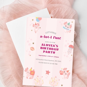 Axolotl Birthday Party Editable Invitation