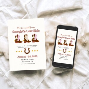 Cowgirls Last Ride Bachelorette Invitation, Bach Part Invite, Fun Western Bachelorette Party, Nashville Bachelorette Invite CANVA Download