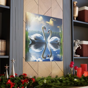 Canvas Print, 2 Swans Print, Beautiful Swans Wall Art, Loving Swans, Canvas Wall Art, Home Decor image 3