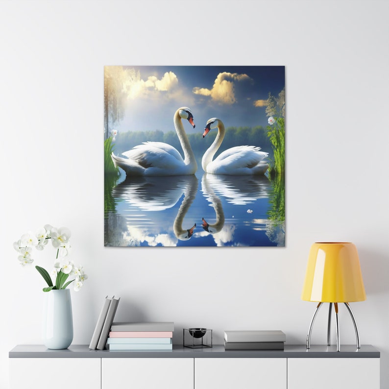 Canvas Print, 2 Swans Print, Beautiful Swans Wall Art, Loving Swans, Canvas Wall Art, Home Decor image 2