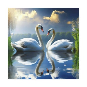 Canvas Print, 2 Swans Print, Beautiful Swans Wall Art, Loving Swans, Canvas Wall Art, Home Decor image 1