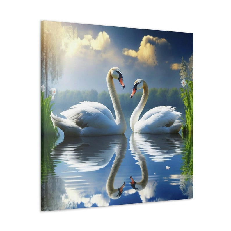 Canvas Print, 2 Swans Print, Beautiful Swans Wall Art, Loving Swans, Canvas Wall Art, Home Decor image 4