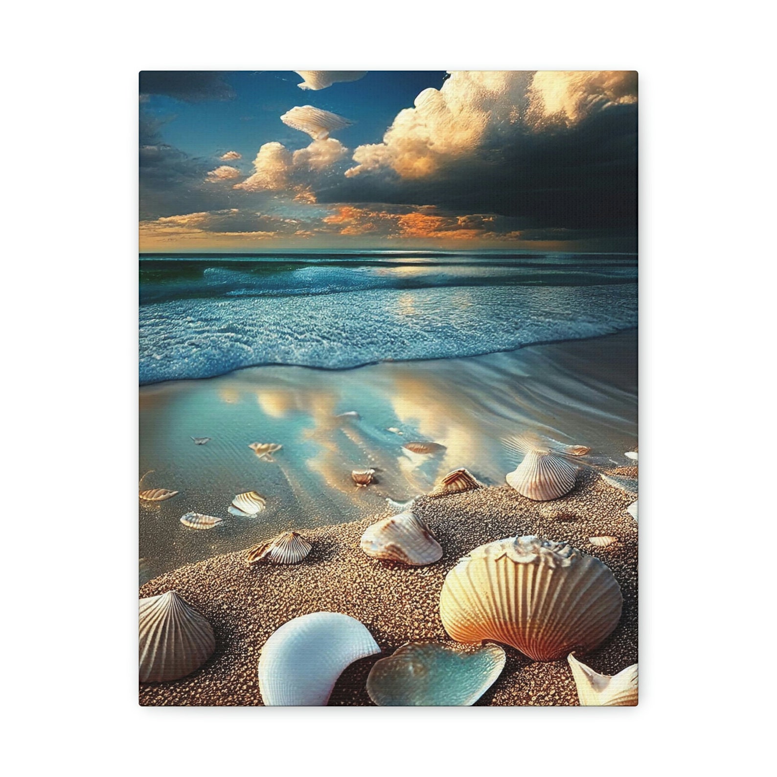 Canvas Print, Seashells Print, Beach Scene Wall Art, Sunset on Beach