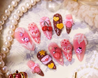 Sweetheart Treats | Hand-Painted Art | Reusable Stick On Nails | Party & Bridal Nails | Premium Press on Nails