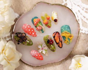 Mystic Woodland | Hand-Painted Art | Reusable Stick On Nails | Party & Bridal Nails | Premium Press on Nails